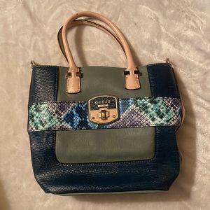 GUESS handbag women vegan leather banded snake embossed bag multicolored